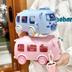 Cartoon Bus Straw Cup <b>Cute</b> Large Capacity Outdoors Car <b>Water</b> <b>Bottle</b> Children Drinkware Straw <b>Bottle</b> - Product Image 1