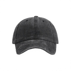 Washed <b>Black</b> Cotton 6-Panel <b>Baseball</b> <b>Cap</b> Adjustable Unisex Casual Hat Solid Color Adult Size - Product Image 1