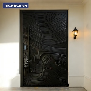 Porte d'entrée extérieure en aluminium insonorisée RICHOCEAN pour villa de luxe, sculptée en 3D, <span class=keywords><strong>antivol</strong></span>, en vente - Product Image 2