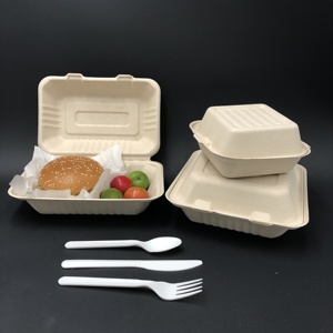 Ensemble de vaisselle jetable, pièces, sugarcane, bagate, à emporter, boîte à lunch, emballage en papier biodégradable pour expédition - Product Image 3