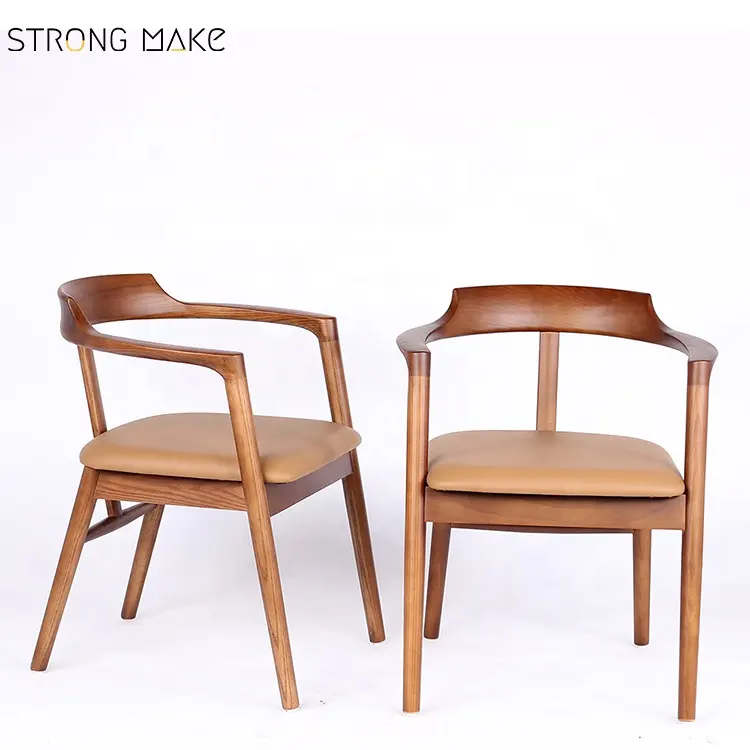 modern Simple wood frame leather cushion Hiroshima Dining Armchair for hotel restaurant dining leather chairs