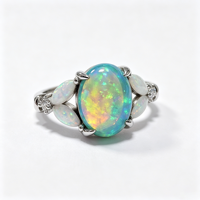 Bague en argent sterling 925 avec opale ovale grande taille, accent opale marquise et zircon cubique, hypoallergénique, cadeau pour femme
