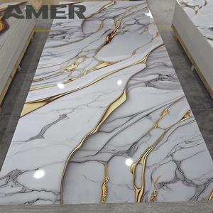1220x2440 phong cách hiện đại cao bóng 3D in ấn tấm đá cẩm thạch lớp phủ UV <span class=keywords><strong>PVC</strong></span> đá cẩm thạch trang trí tấm nhựa UV tấm Tường - Product Image 1