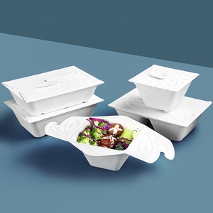 白い生分解性高級クラフト紙製クラムシェル型食品容器、寿司、パスタ、サンドイッチ包装用、エンボス加工、軽量テイクアウトボックス - Product Image 2