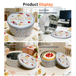 Boîte à gâteau en métal de qualité supérieure, personnalisée, en fer blanc, de forme ronde, de qualité alimentaire, pour desserts, bonbons, chocolat, sucre, avec couvercle - Product Image 3