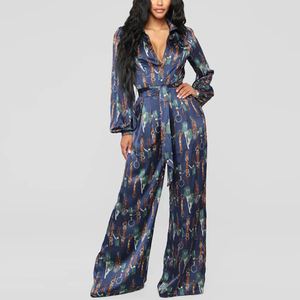 Venta al por mayor de nuevo diseño de talla grande ropa de mujer de manga larga de diseño de satén <span class=keywords><strong>mono</strong></span> de una pieza - Product Image 1