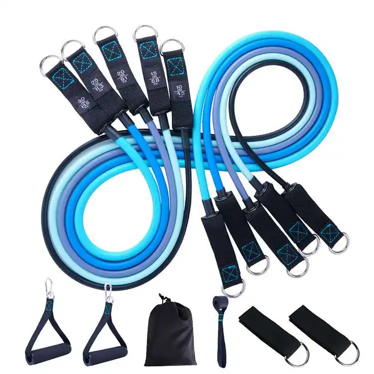 Eco Exercise Home Workout fitness Latex Pilates Rubber Tube pull rope heavy resistance bands set 11pcs resistance band set logo