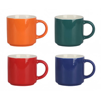 Vente en gros de tasses à eau en porcelaine empilables de 310 ml, couleur blanche à l'extérieur, couleur intérieure en céramique, logo personnalisé imprimé, mug en céramique pour cadeau promotionnel