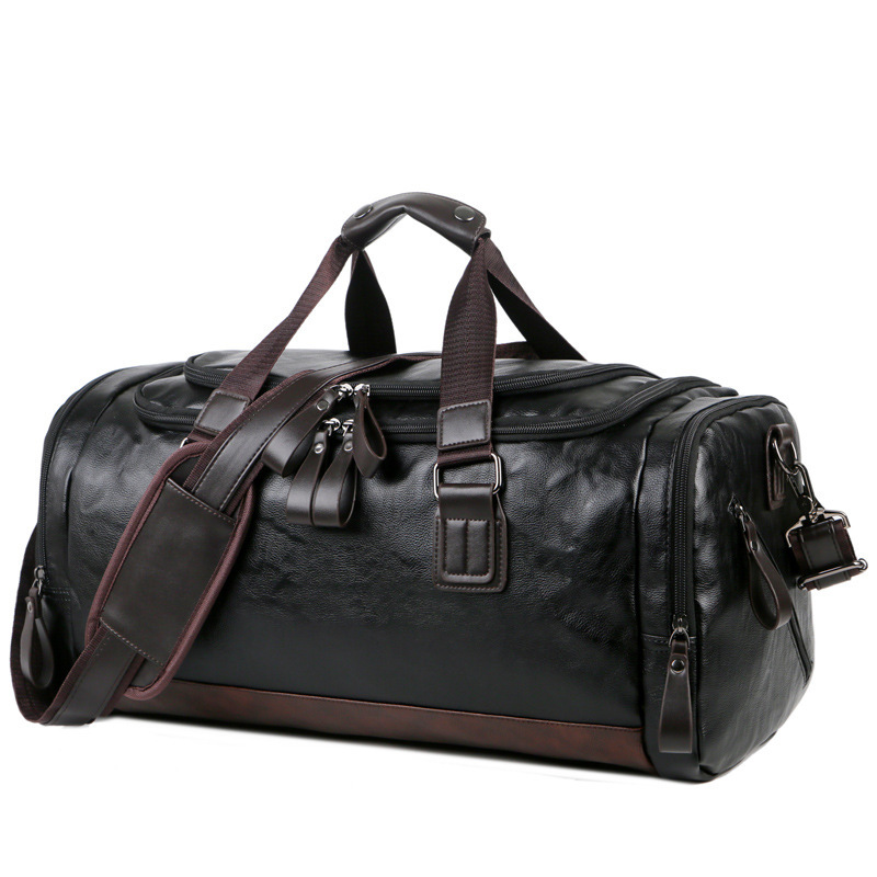 Waterproof PU Leather Travel Bag Color-Blocking Short-Distance Luggage Handheld Crossbody Single Piece Set Carry Bag