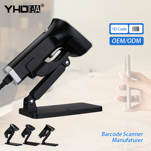 YHDAA High Quality 1D Laser Barcode Reader Customized Logo USB Scanning Gun with Adjustable Stand Support A4 Size Paper