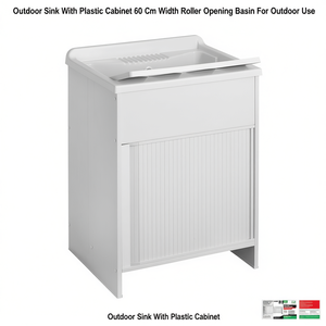 Évier extérieur avec armoire en plastique, largeur 60 cm, vasque à ouverture par roulettes pour usage extérieur - Product Image 3