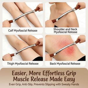 304 Edelstahl Schab- und Massagebrett für Ganzkörperbehandlung. Holzgriff. Großes <span class=keywords><strong>M</strong></span>-förmiges Messer. Faszienmesser. - Product Image 5