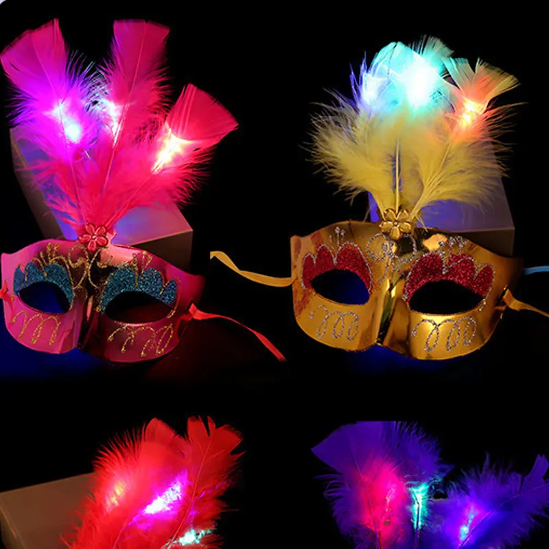 LED Feather Mask Halloween Party Carnival Masks Fancy Dress Costume Props Lady Masks Party Gifts Accessories