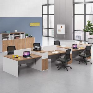 Maibo Office Desk <b>Set</b> For 2-3 People Grey Modern Minimalist Design With Storage Drawers And Chair For Office Use - Product Image 2