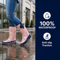 Bottes de pluie en caoutchouc pour femmes, douces et confortables, imprimé floral rose, imperméables, légères, pour le jardinage en extérieur, vente en gros