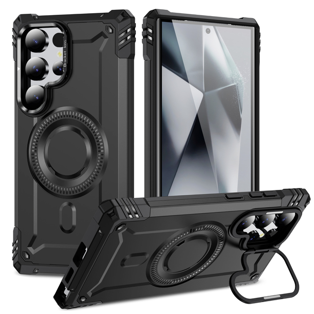 Metal Camera Kickstand Magnetic Wireless Charging Tough armor Phone case for Samsung S24 FE S25 Ultra S23 Plus