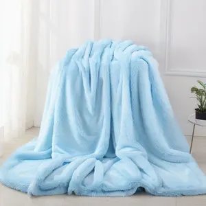 بطانية طويلة قطيفة فاخرة بلون سادة فائقة النعومة من البوليستر مزدوجة السرير غطاء بطانية متعددة الأغراض