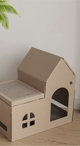 Jouet à gratter pour animaux de compagnie personnalisable OEM/ODM en carton ondulé avec herbe à chat, forme maison, griffoir, nid, mobilier de griffage - Product Image 4