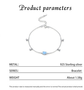 S925 Silver Minimalist Chain <b>Bracelet</b> With Blue Opal Water Drop And Rhodium Plated For Women's Everyday Wear - Product Image 2