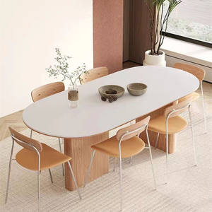 Mesa de Comedor Ovalada de Madera Maciza con Tapa Blanca, Diseño Moderno para el Hogar, Estructura Estable, Estilo Península - Product Image 1