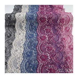 Best selling bicolourable flowers elastic lace trim 23cm wide wholesale high quality design spandex lace fabric