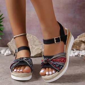 Summer New <b>Large</b> Size Bow One-line Casual Women's Sandals Platform Women - Product Image 2