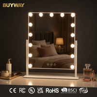 Miroir de maquillage LED en bois chromé, vente en gros OEM 360 °   Miroir de table rotatif à intensité réglable pour salon et hôtel