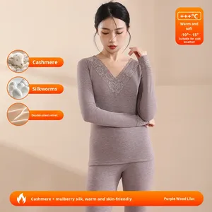 Cachemire soie <span class=keywords><strong>sous</strong></span>-<span class=keywords><strong>v</strong></span>êtement <span class=keywords><strong>thermique</strong></span> femmes automne hiver doublé polaire épais respirant tricoté genou Protection ventre contrôle - Product Image 6