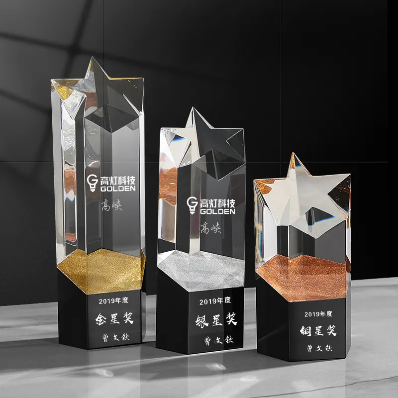 Custom Blank Engraving Star K9 Crystal Columm glass trophies Crystal Award Crystal Glass Awards Trophies
