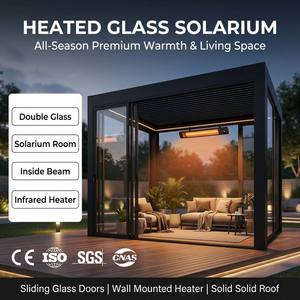 Pergola bioclimatique de luxe avec portes coulissantes <span class=keywords><strong>en</strong></span> verre et chauffage mural pour extension de solarium résidentiel toutes saisons, gazebo - Product Image 1