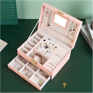 Retro Rectangle Drawer Cosmetic <b>Case</b> <b>Earrings</b> Ring Jewelry Packaging Display Box with Customizable Materials - Product Image 2