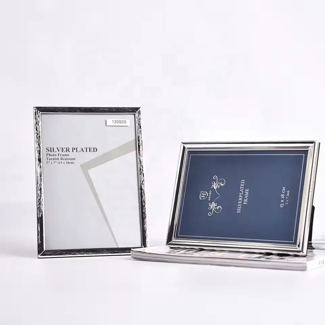 Custom High Quality Glass 5x7 Sterling Silver Plated Satin Glossy Metal Photo Frame Tarnish Resistant Home Tabletop Decor