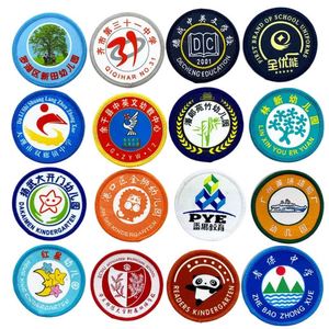 Custom School Badge Sew <b>Iron</b> on Private Design Brand School Name Logo Merrow Border Fabric Woven Patch for Garment - Product Image 4