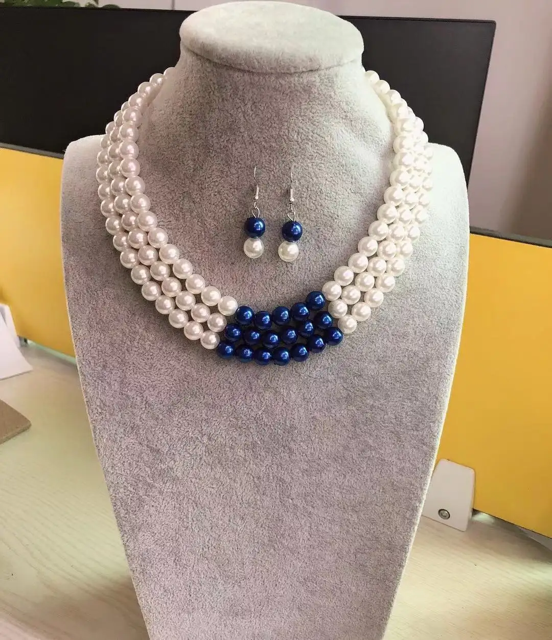 Conjunto de collares y pendientes de perlas de 3 capas, venta directa de fábrica