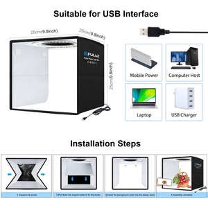 Nhà Máy PULUZ 25cm ảnh Ánh sáng hộp có thể gập lại LED mềm mini box <span class=keywords><strong>Studio</strong></span> ánh sáng với 6 x Dual-Side màu phông nền ảnh phụ kiện - Product Image 5