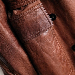 Veste en cuir véritable de haute qualité longue longueur <span class=keywords><strong>Trench</strong></span> en cuir de vache à la cire d'huile - Product Image 5