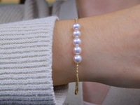 Bracelets et Joncs Élégants en Or Véritable 18 carats avec Perles Akoya Naturelles d'Eau Salée du Japon de 6,5-7 mm et Perles Rondes de 1,4 mm