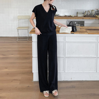 Ensemble deux pièces élégant pour femme, coupe ample, hiver, pantalon et pull en tricot décontractés avec finition délavée