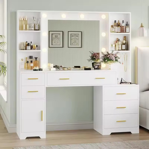 <span class=keywords><strong>Commode</strong></span> de chambre à coucher <span class=keywords><strong>en</strong></span> teck <span class=keywords><strong>laqué</strong></span> <span class=keywords><strong>blanc</strong></span> haut de gamme avec miroir sur pied éclairé par LED, style moderne et luxueux, écologique, pour hôtel et salon - Product Image 2