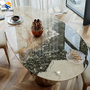 <span class=keywords><strong>Table</strong></span> à manger rectangulaire en marbre blanc luxueux moderne, surface naturelle polie pour la maison, le salon, la villa, l'appartement, les hôtels - Product Image 3