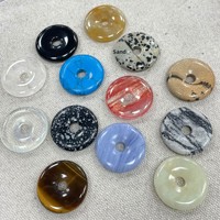 Colgante de Donut de Piedra Natural de 30mm con Agujero Grande, Cristal de la Paz, Gemas Curativas, Dijes de Donut para Fabricación de Joyas y Collares DIY