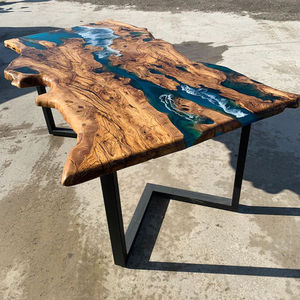 Table de salle à manger de luxe de dalle de résine époxy de restaurant de cuisine de café en bois massif de noyer de rivière prix bon marché direct d'usine - Product Image 6
