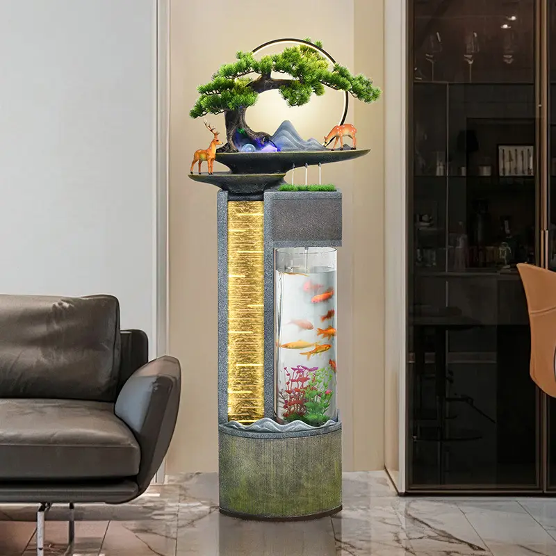 Modern basit ev oturma odası dekorasyon balık tankı akan su süsler şirket manzara ofis Waterscape çeşme
