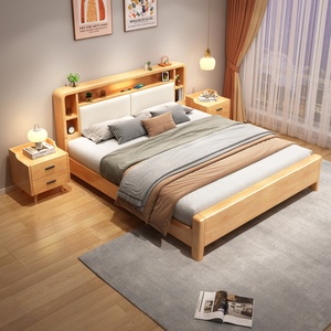 Simple Nordic Style Solid Rubber Wood Eco-Friendly <b>Space</b> <b>Saving</b> Bedroom Furniture Modern Design Full Size <b>Bed</b> Frame YF-8118 <b>Bed</b> - Product Image 4