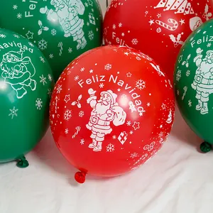 Globo de látex decorativo para Navidad, suministros de juguete de Feliz Año Nuevo, rojo y verde, Navidad española, 12 pulgadas