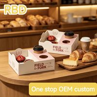 Plateau de transport combiné en carton personnalisé à prix d'usine, support en papier imprimé pour tasses à café, tartes, croissants et emballages de produits de boulangerie
