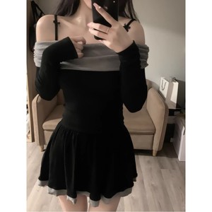 Falda <span class=keywords><strong>de</strong></span> Línea A con Pliegues y Cintura Ajustada, Estilo Francés, con Contraste <span class=keywords><strong>de</strong></span> Color y Parches, para Otoño e Invierno - Product Image 4