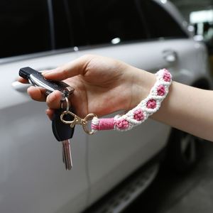 Boho fait à la main tissage exquis <span class=keywords><strong>porte</strong></span>-clés perle Bracelet pour femmes poignet <span class=keywords><strong>porte</strong></span>-clés Rose fleur bracelet lanière macramé <span class=keywords><strong>porte</strong></span>-clés - Product Image 3