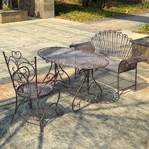 Rétro vieux <span class=keywords><strong>fer</strong></span> chaise de loisirs en plein air avec double chaise longue Table jardin cour <span class=keywords><strong>banc</strong></span> avec balcon dossier meubles de patio - Product Image 3