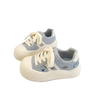 2026 Spring Autumn Trendy Bread Shoes, Ladies Cute Cartoon Color <b>Block</b> Board Shoes, Thick Sole Casual Versatile White Sneakers - Product Image 1